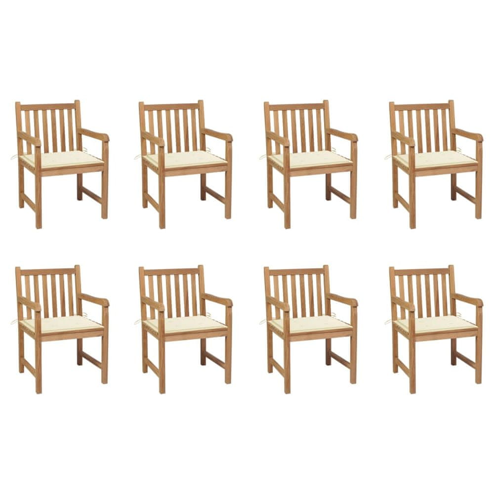 Vidaxl Záhradné stoličky 8 ks s krémovými podložkami tíkový masív